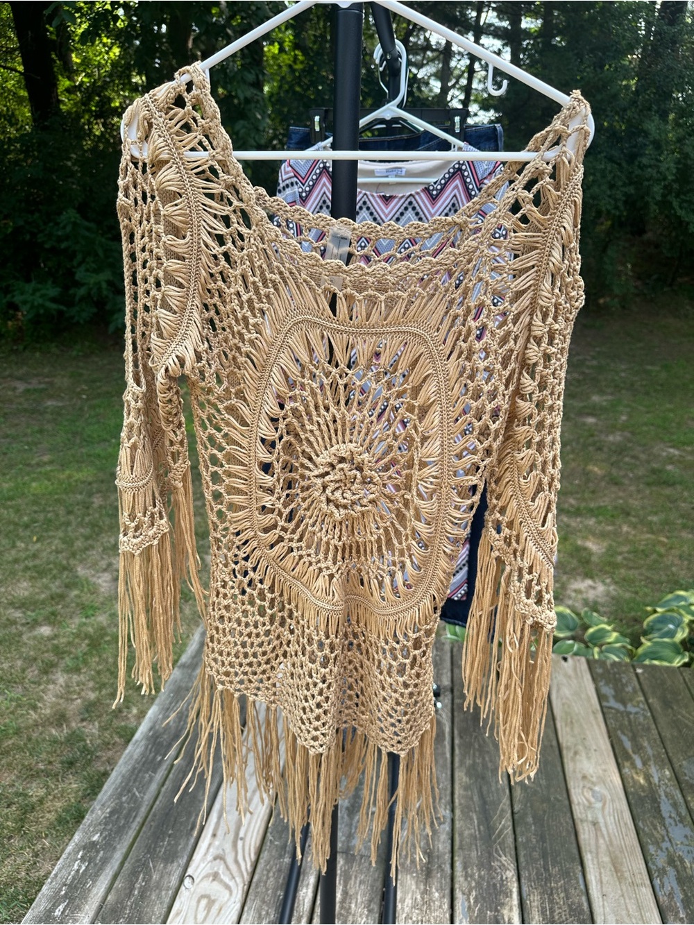 Boho Crochet Fringe swim cover up